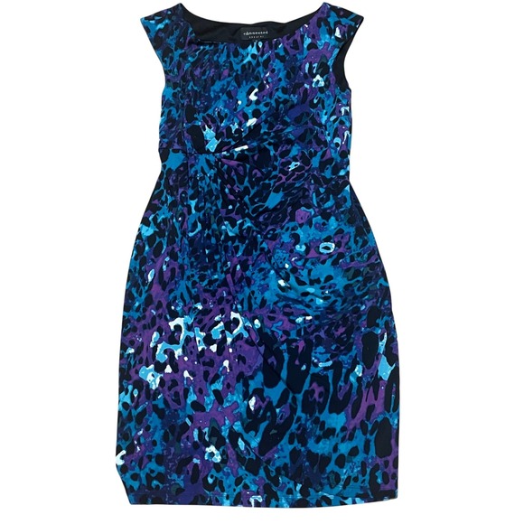 connected apparel Dresses & Skirts - Connected Apparel‎ Women's 14 Blue Purple Abstract Animal Print Sheath Dress